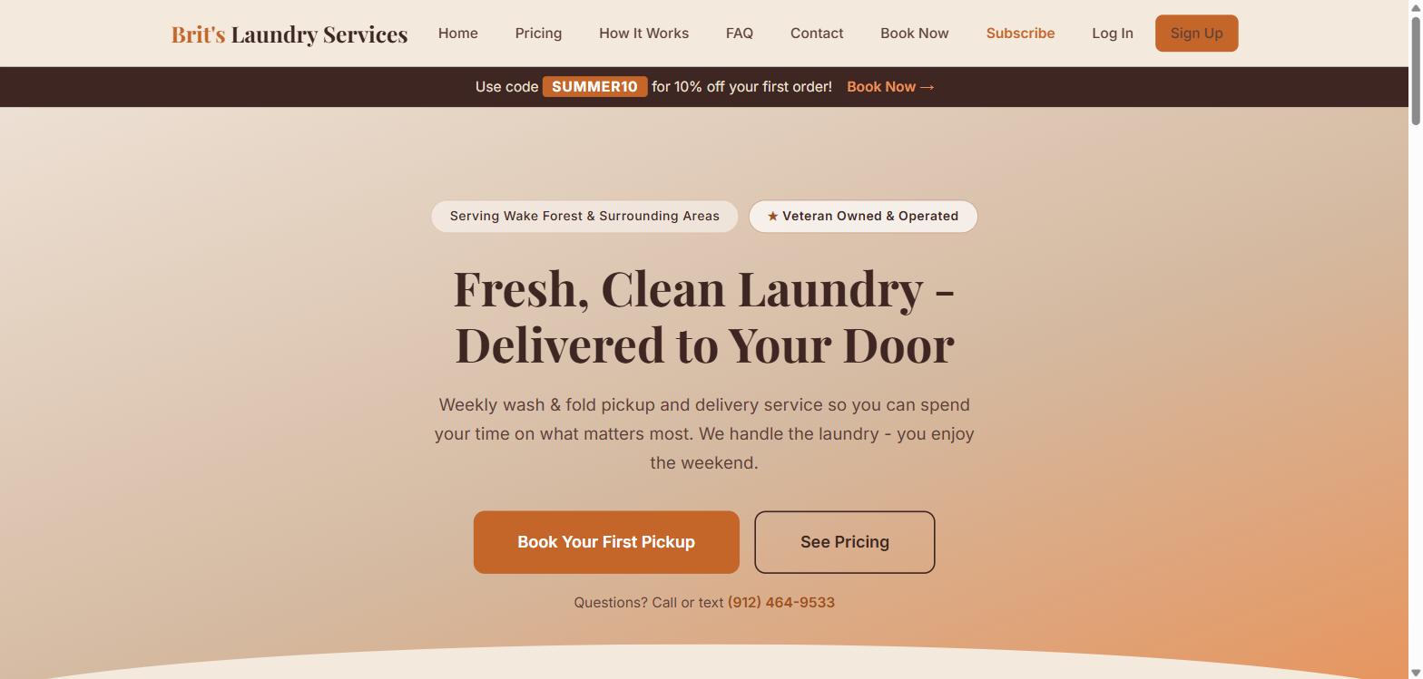 Brit's Laundry Services homepage