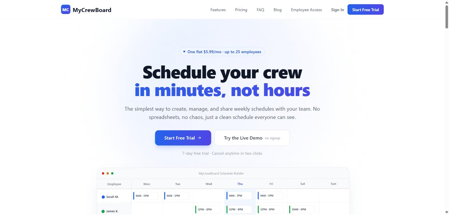 MyCrewBoard shift scheduling software homepage